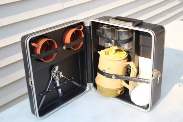 VTG Regal Poly-Perk Automatic Coffee Percolator Maker Travel Set For 2 Hard Case