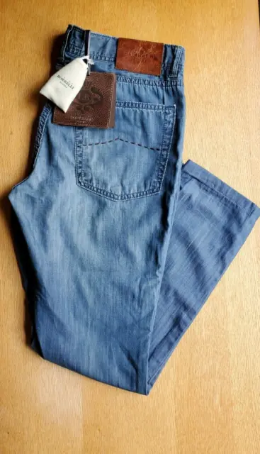 New LUIGI BORRELLI NAPOLI Mens Thin Blue Jeans Slim/Skinny W30 L26 Made in Italy