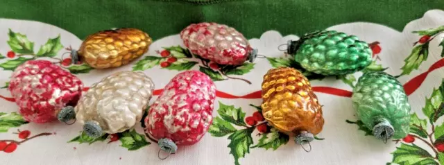 Vintage Christmas Small Glass Ornaments Lot Of 8 delicate