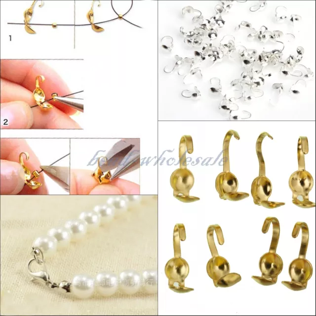 100/300pcs Silver Gold Plated Metal Crimp End Caps Beads For Jewelry Making DIY