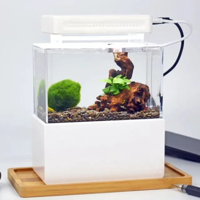 Air Pump Small LED Lamp Aquarium Water Filtration Desktop Mini Fish Tank Kit USA 3