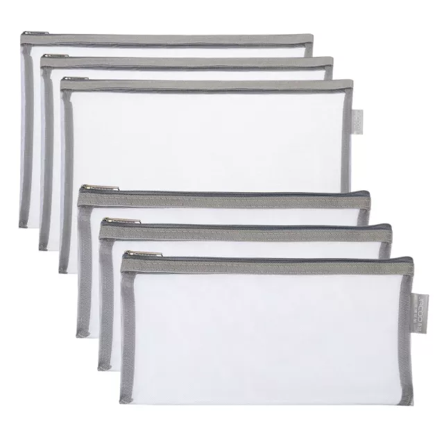 6pcs Mesh Cosmetic Bags, A5 B6 Nylon Zipper Bag Travel Toiletry Pouch, Gray