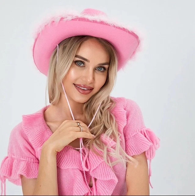 COWBOY HAT LADIES Wild West Western Cowgirl Fancy Fluffy Costume Pink