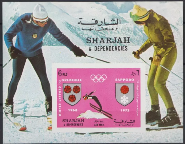 Sharjah 1971 Winter Olympic Games Sapporo Sports Skiing m/s MNH