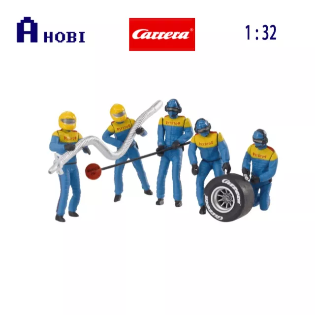 Carrera 1:32 Scale Blue and Yellow Pit Mechanics 5 Piece Set For Evo/Digital