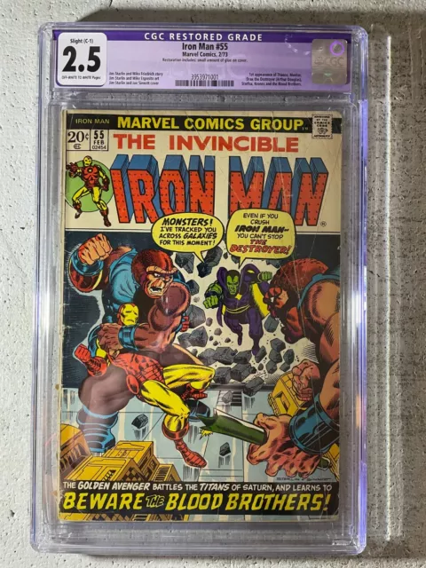 The Invincible Iron Man #55, (1973), 1st App. of Thanos, Kronos, Drax, CGC 2.5