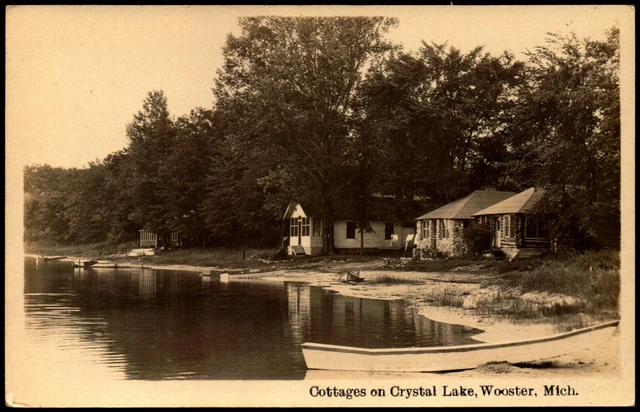 Postcard RPPC MI Wooster Fremont Michigan Cottages on Crystal Lake c1940s B6