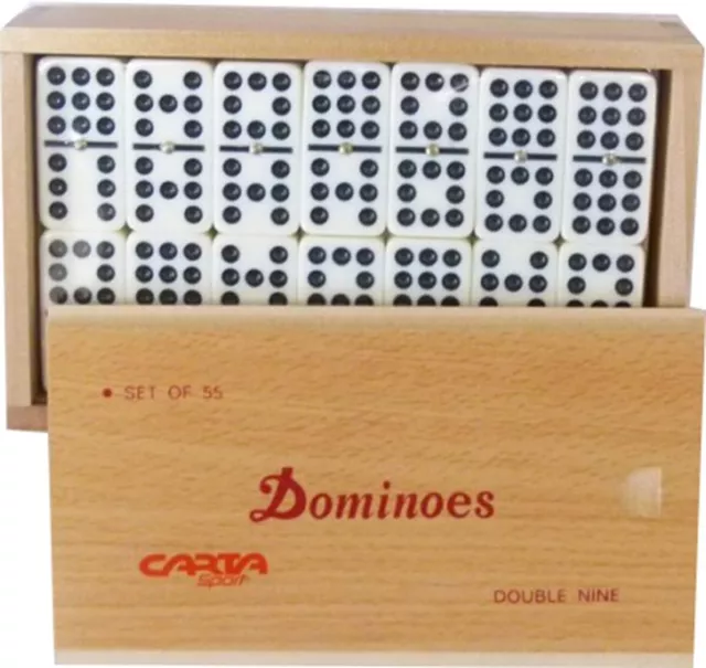 Double Nine Club Dot Game 28 Double 9 Dominoes Set Wooden Box UK Stock