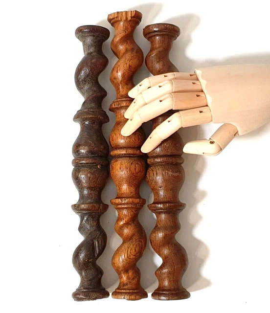 3 twist turned wood spindle Column Antique french architectural salvage