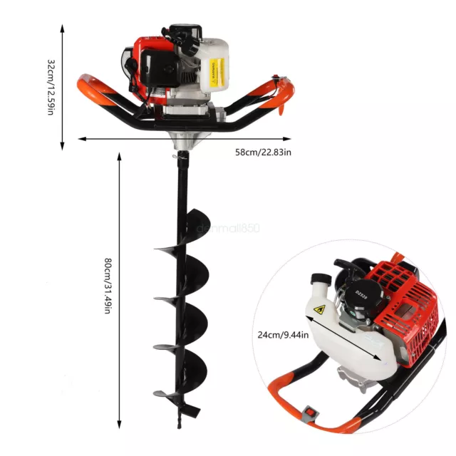 Hand-Held Post Hole Digger/Earth Auger & 3pc Bit, 52cc 2.3hp Gas Engine EPA Cert 2