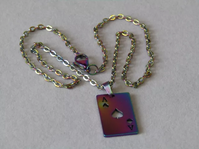 Rainbow Ace of Spades Playing Card Ion Plating Pendant & Necklace Stunning! 2