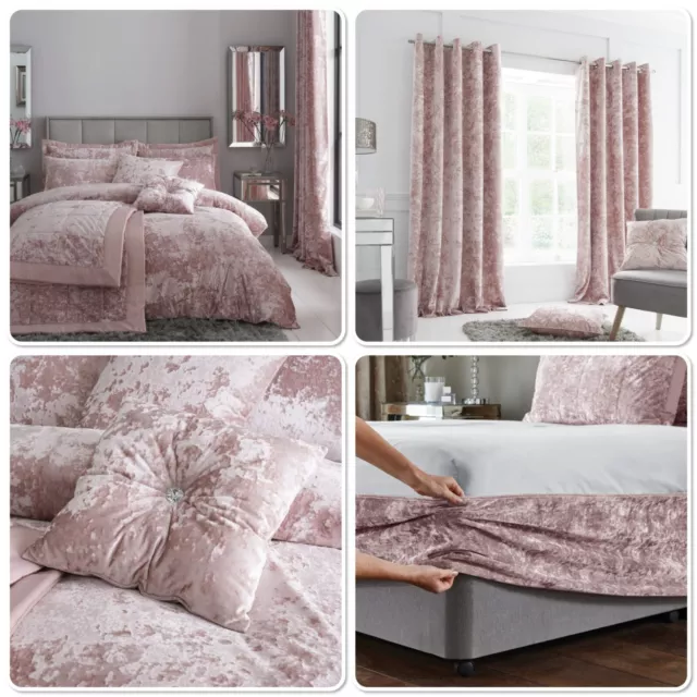 Catherine Lansfield Luxury Crushed Velvet Duvet Cover Bedroom Collection Pink