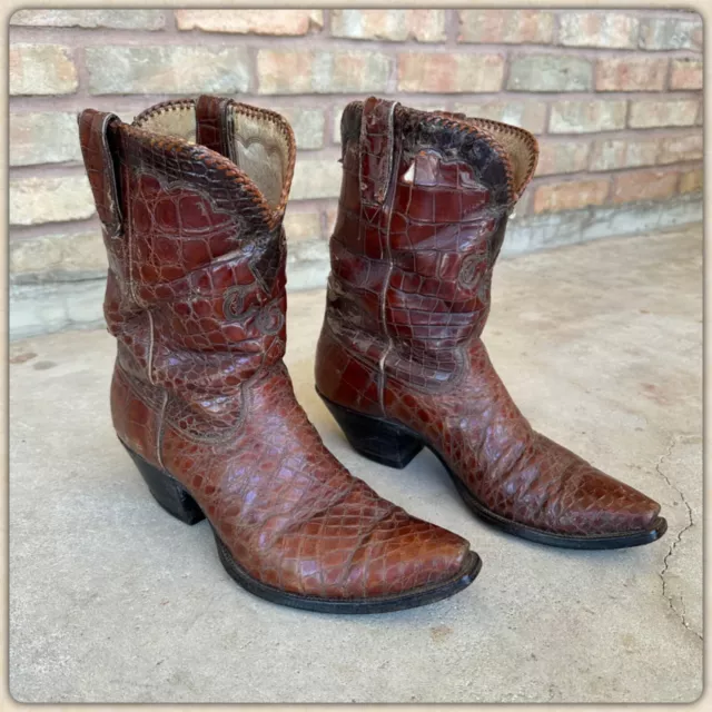 Vtg 50s Full ALLIGATOR LUCCHESE San Antonio Texas Cowboy Western Boots 9 - 1/2