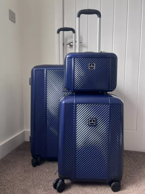 TAG SPECTRUM Suitcases Set of 3 Navy Vanity, Hold & Hand Cabin Lugguge 4 Wheel