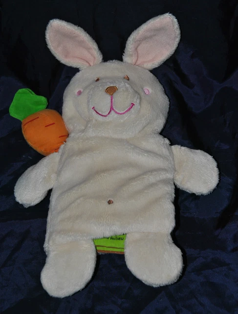 Peluche Doudou Livre Lapin En Tissus LILLIPUTIENS Beige Carotte Vibrante TTBE