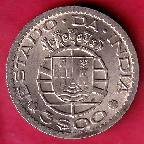Portuguese India Goa 3 Escudo 1958 Rare Coin #V56