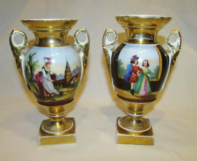 PAIRE DE VASES ANCIEN PORCELAINE DE PARIS OR & doré 19ème siècle Louis Philippe