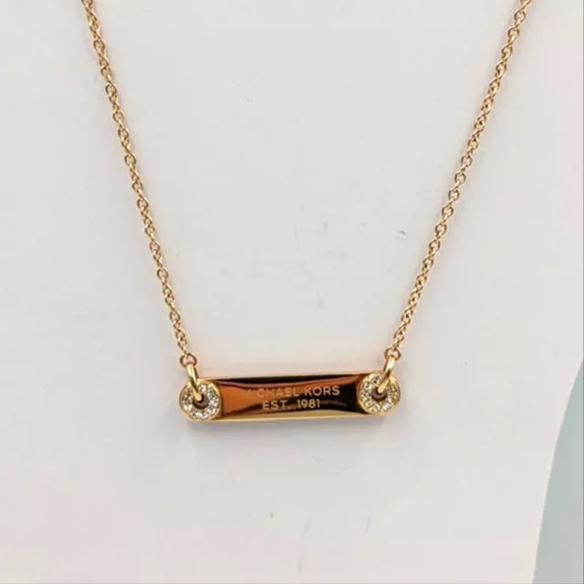 Michael KORS Necklace Gold Tone Crystal Plaque MKJ6383710 19" MSRP $95.00