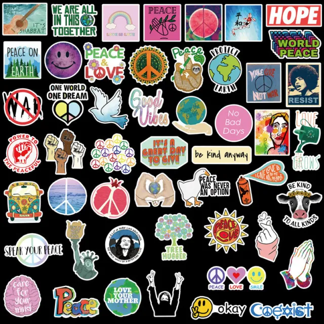⭐ 50 Stück Love - Peace - Hippie - Weltfrieden - Style Stickerbomb  Aufkleber 2