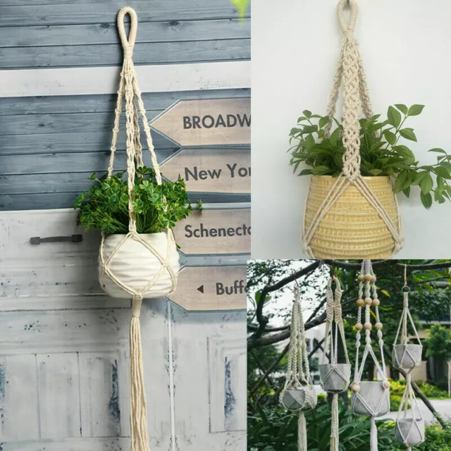 1Pot Holder Macrame Plant Hanger Hanging Planter Basket Jute Braided Rope ..x 3