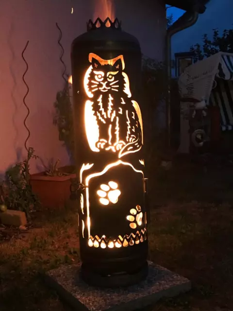 Feuerstelle Katze Feuertonne Gasflasche für Garten & Terrasse