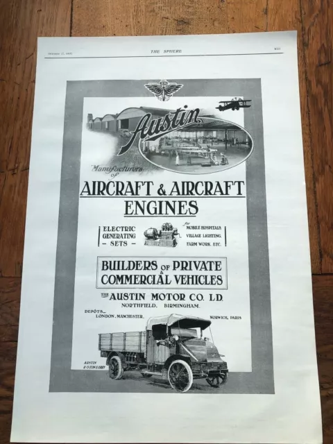 ww1 full page advert print ! austin - aircraft and aircraft engines