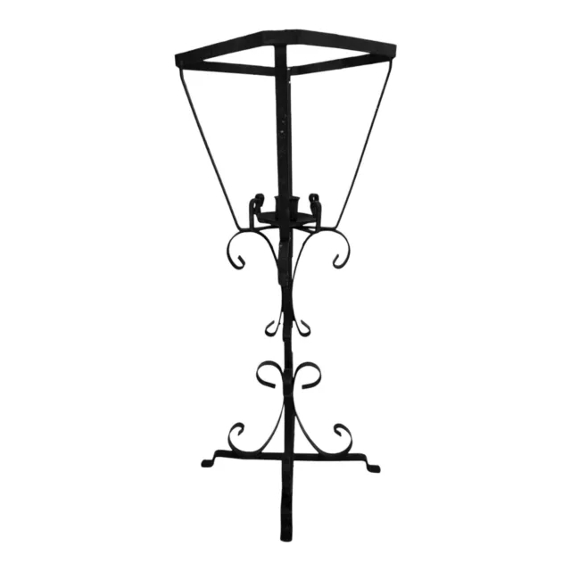 Vintage Wrought Iron Candle Holder Lantern Stand Ornate Gothic Mid-Century