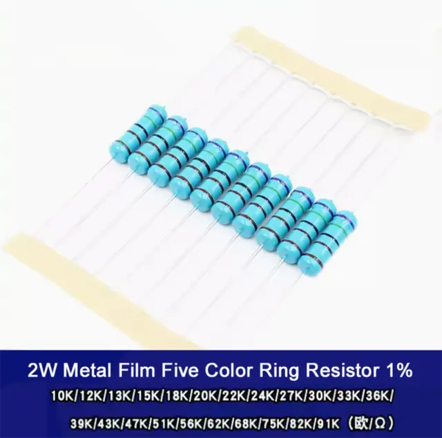 2W Metal Film Five Color Ring Resistor 1% 10K12K18K20K22K30K33K47K51K75K82K91KR