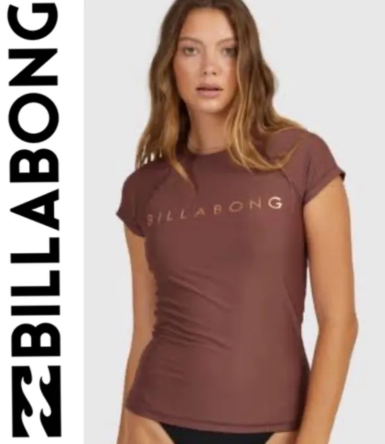 Bnwt Billabong Ladies Serenity Foil Rashie Top Wetshirt Size 12 (Large) Cocoa