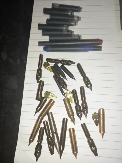 Vintage Fountain Pen Nibs. Job Lot. Various Makers and cartridges