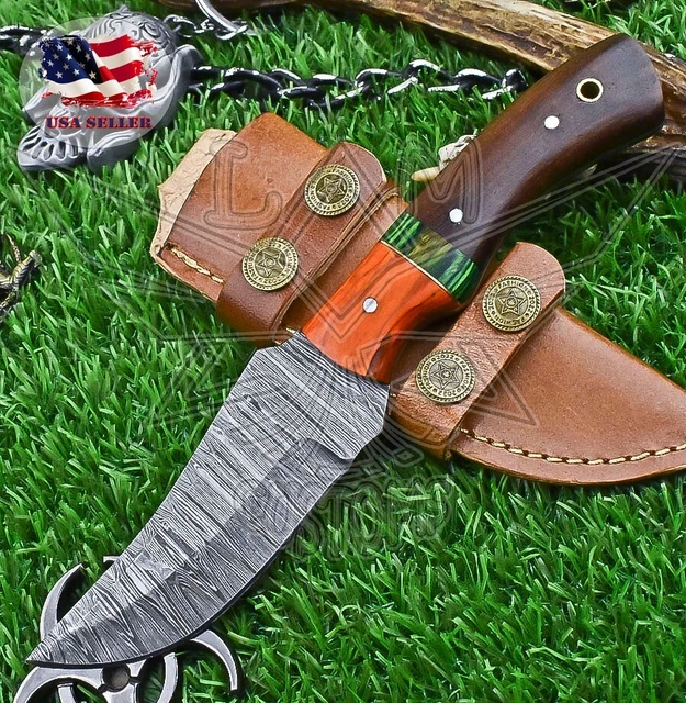 Custom Skinner Knife Damascus Walnut Wood Wooden Bolster Sports Rare