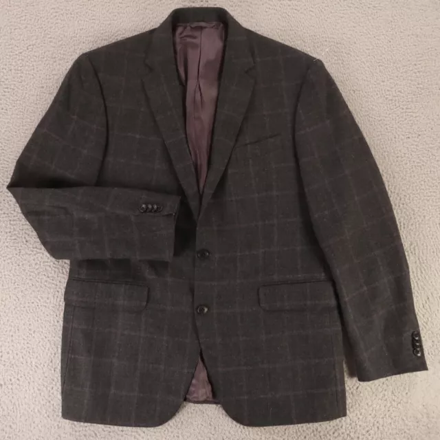 Ike Behar Jacket M Gray Purple Check Flannel Tweed 100% Wool Twill Blazer 42R