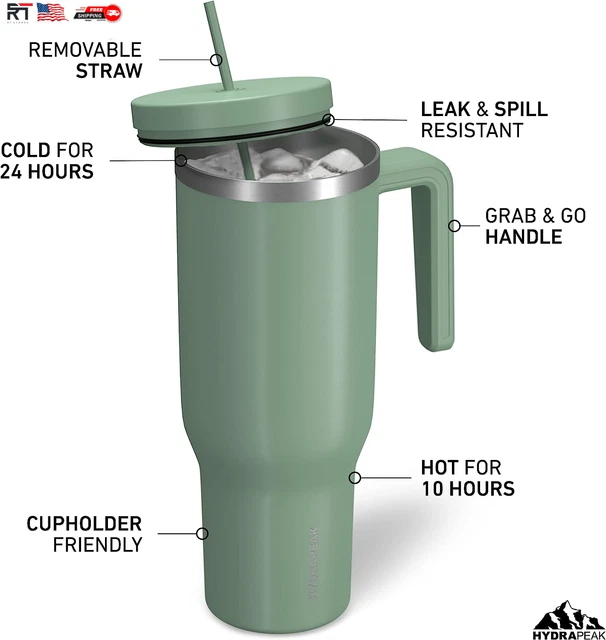 Travel Mug Tumbler with Handle Straw Lid 40 Oz Stainless Steel Hot and Cold 2