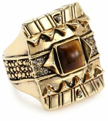 House Of Harlow 1960 Vintage Cushion Cocktail Tiger Eye Ring