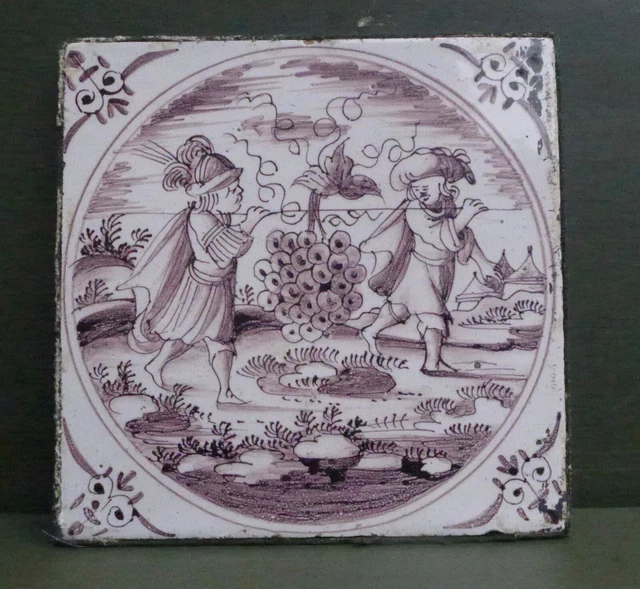 Rare Antique Delftware tile with de spies with grapes, Delft 18th. century 3