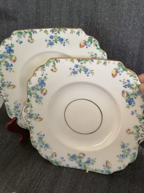 Duchess bone china Blue Floral Cake Plates. PAIR.