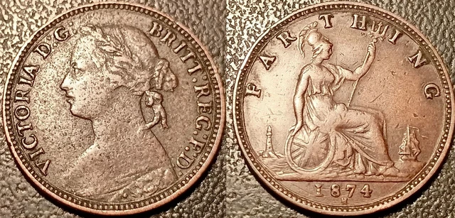 Royaume-Uni - Victoria - farthing 1874 H, Heaton TTB ! KM#753