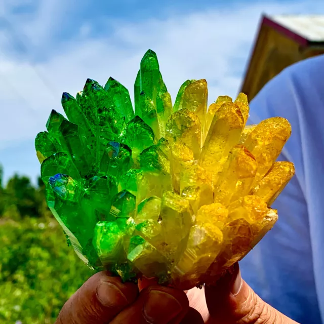 322G Colorful Phantom Quartz Crystal Cluster Mineral Specimen Healing Rainbow