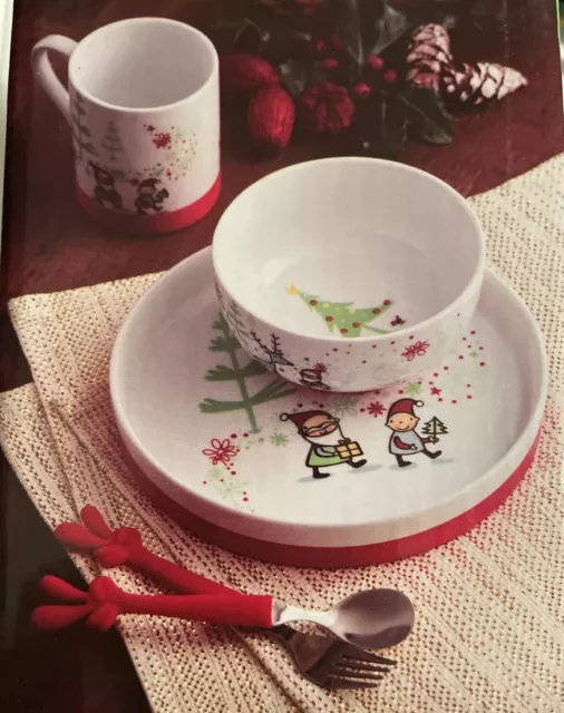 Set da pranzo Aynsley Babbo Natale Little Helper ciotola piatto tazza Natale bambino