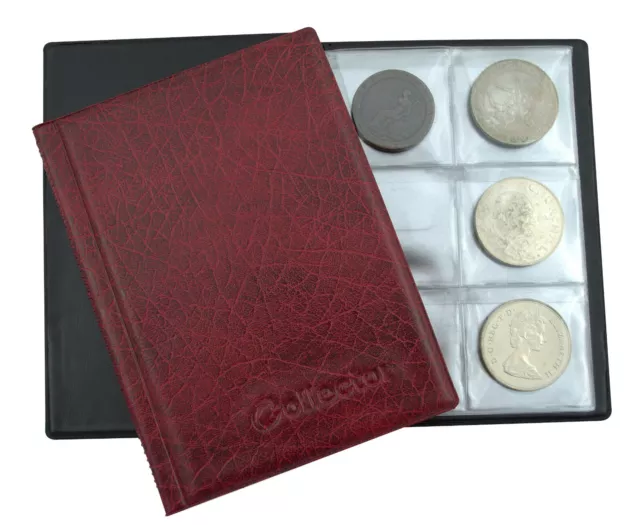 Red Coin Album for 48 Large Size Coins CROWN 5 POUND Book Folder Collector