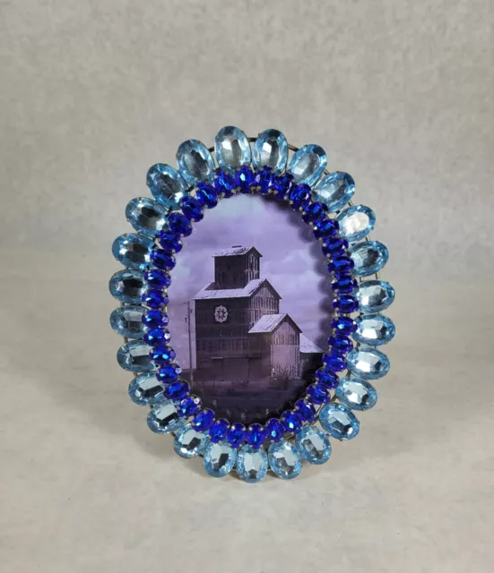 Gorgeous Oval Blue Rhinestone Standing Picture Frame 4x6 Photo Decor