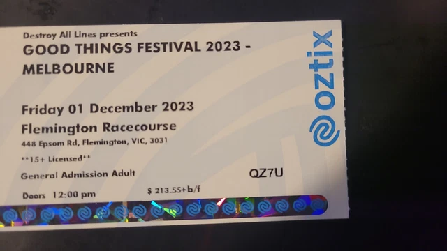 1X Adult Good Things Festival 1st Dec 2023 Melbourne Concert Tickets