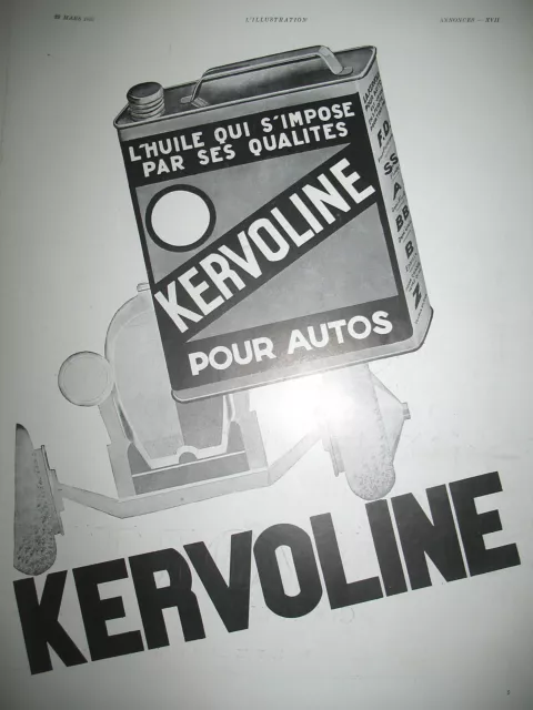 PUBLICITE DE PRESSE KERVOLINE HUILE AUTOMOBILE DE QUALITé  FRENCH AD 1931