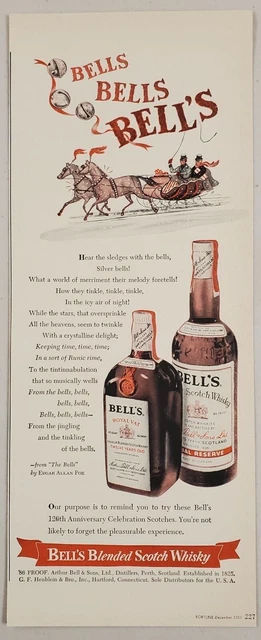 1951 Print Bell's Royal Vat Scotch Whiskey Horse Drawn Sleigh in Snow