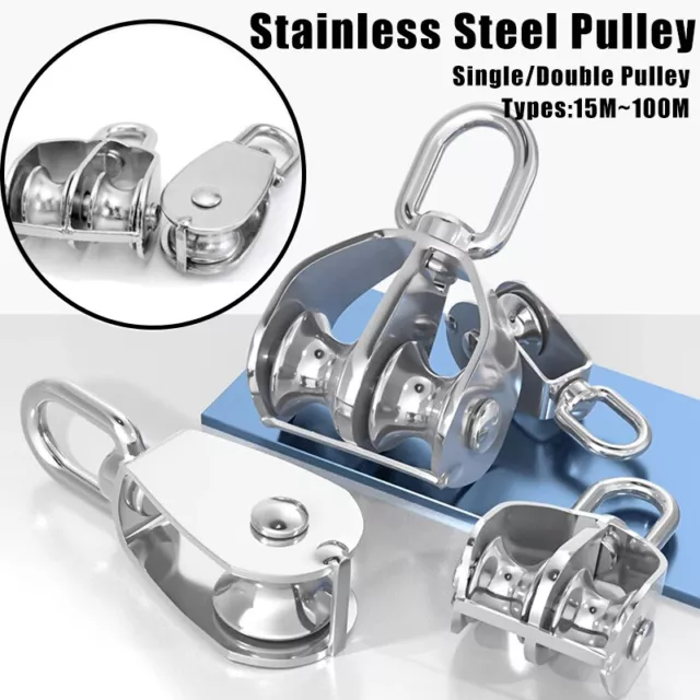 304 Stainless Steel Pulley Single/Double Pulley Block Wheel Swivel Lifting Rope