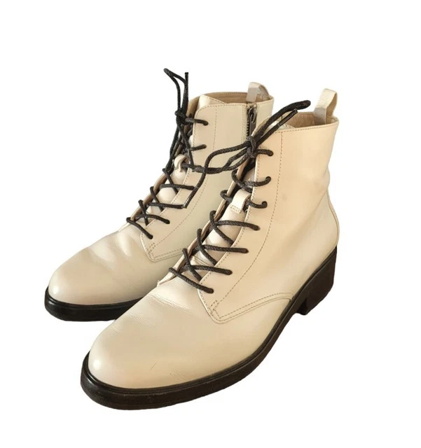 Everlane Modern Utility Boot White Sz 8 Lace Up Ankle Bootie Cream Black Leather