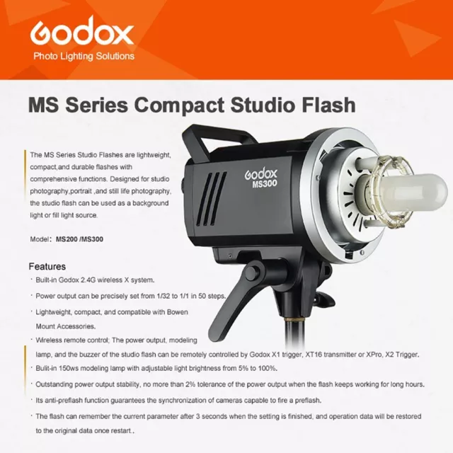 Godox MS300 300WS Studio Strobe Head Camera Flash Light Monolight AU