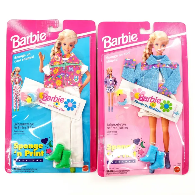 Vintage Barbie Sponge 'n Print Fashions Sets Lot Of 2 Pink & Blue Dyes Brand New