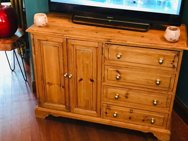solid pine sideboard with drawers and brushed steel handles