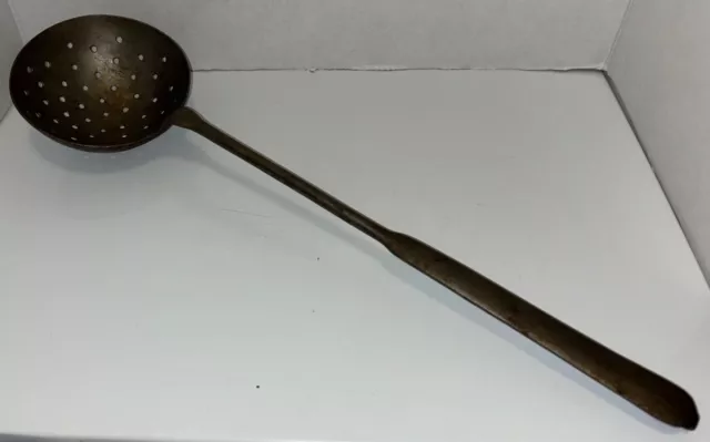 Antique 19th Century Hand Forged Wrought Iron Strainer Skimmer Cooking Utensil